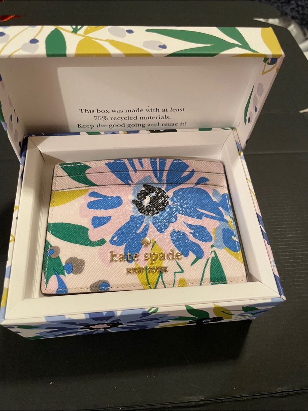 kate spade Pink Floral Cardholder with Blue & Green Accents